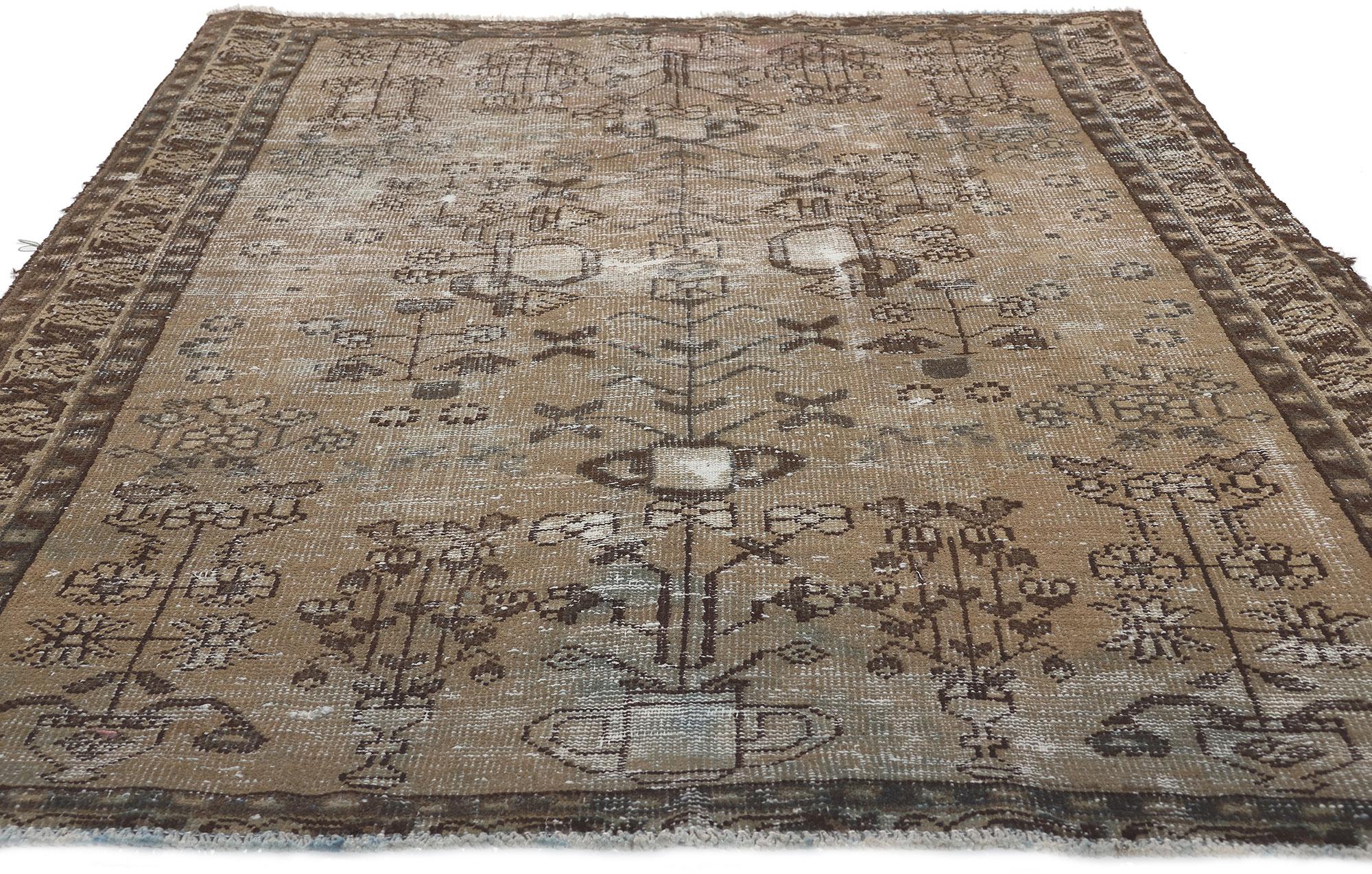 Hand-Knotted Rustic and Refined Distressed Neutral Antique Persian Rug For Sale