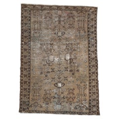 Rustic and Refined Distressed Neutral Antique Persian Rug