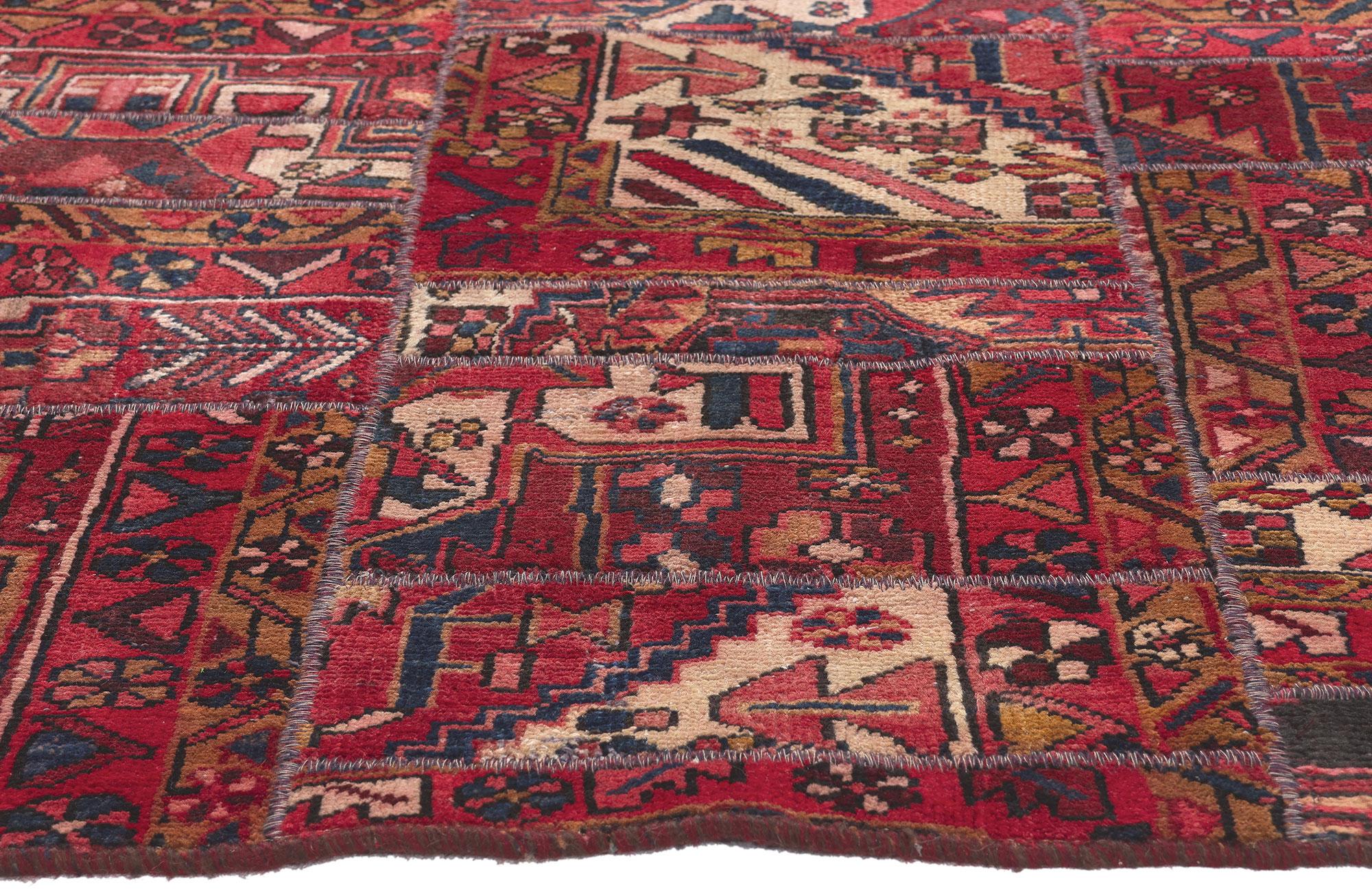Rustic and Refined Vintage Persian Bakhtiari Patchwork Rug In Good Condition For Sale In Dallas, TX