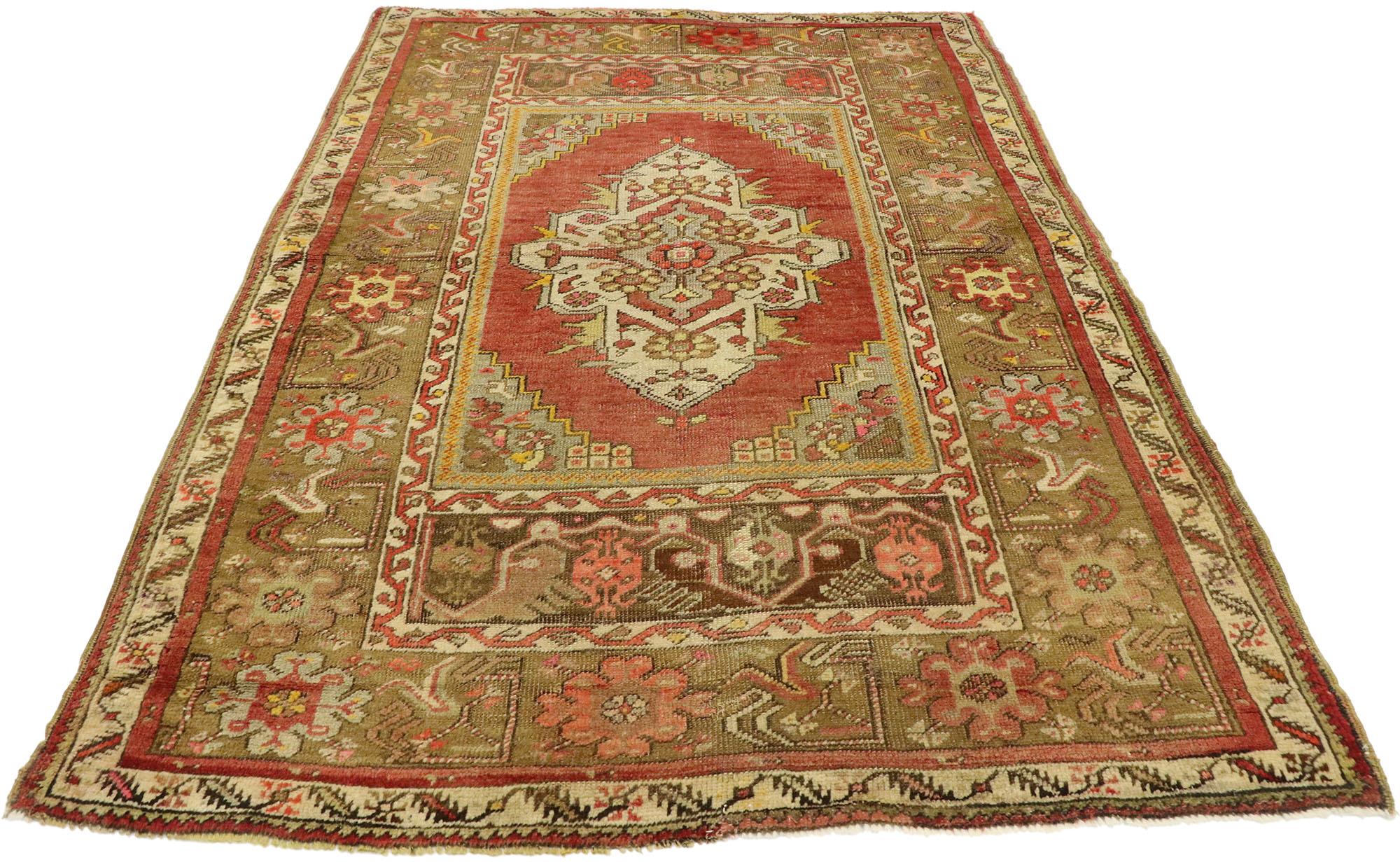 Hand-Knotted Rustic and Refined Vintage Turkish Oushak Rug For Sale
