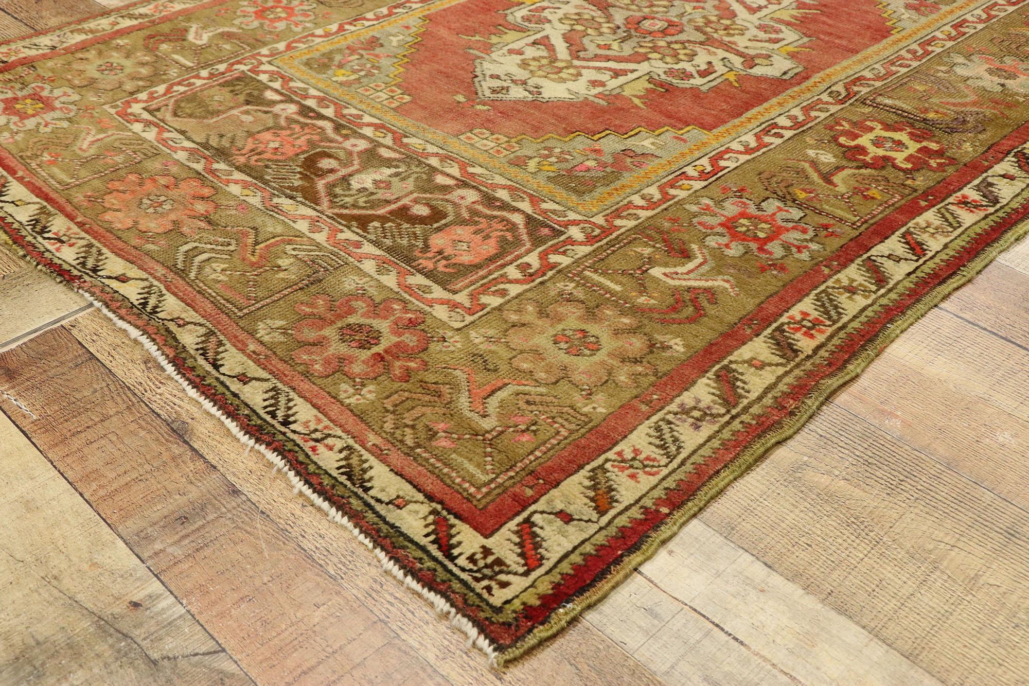 Wool Rustic and Refined Vintage Turkish Oushak Rug For Sale