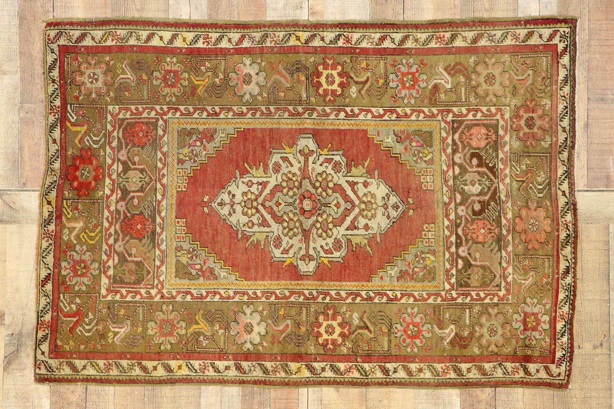 Rustic and Refined Vintage Turkish Oushak Rug For Sale 2