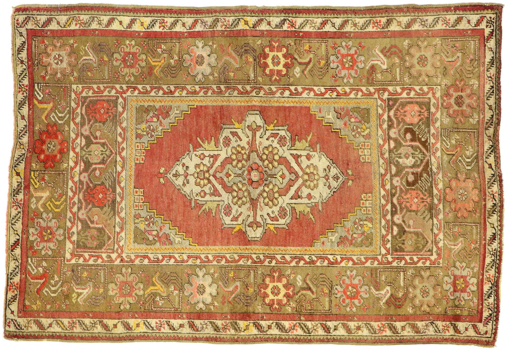 Rustic and Refined Vintage Turkish Oushak Rug For Sale 3