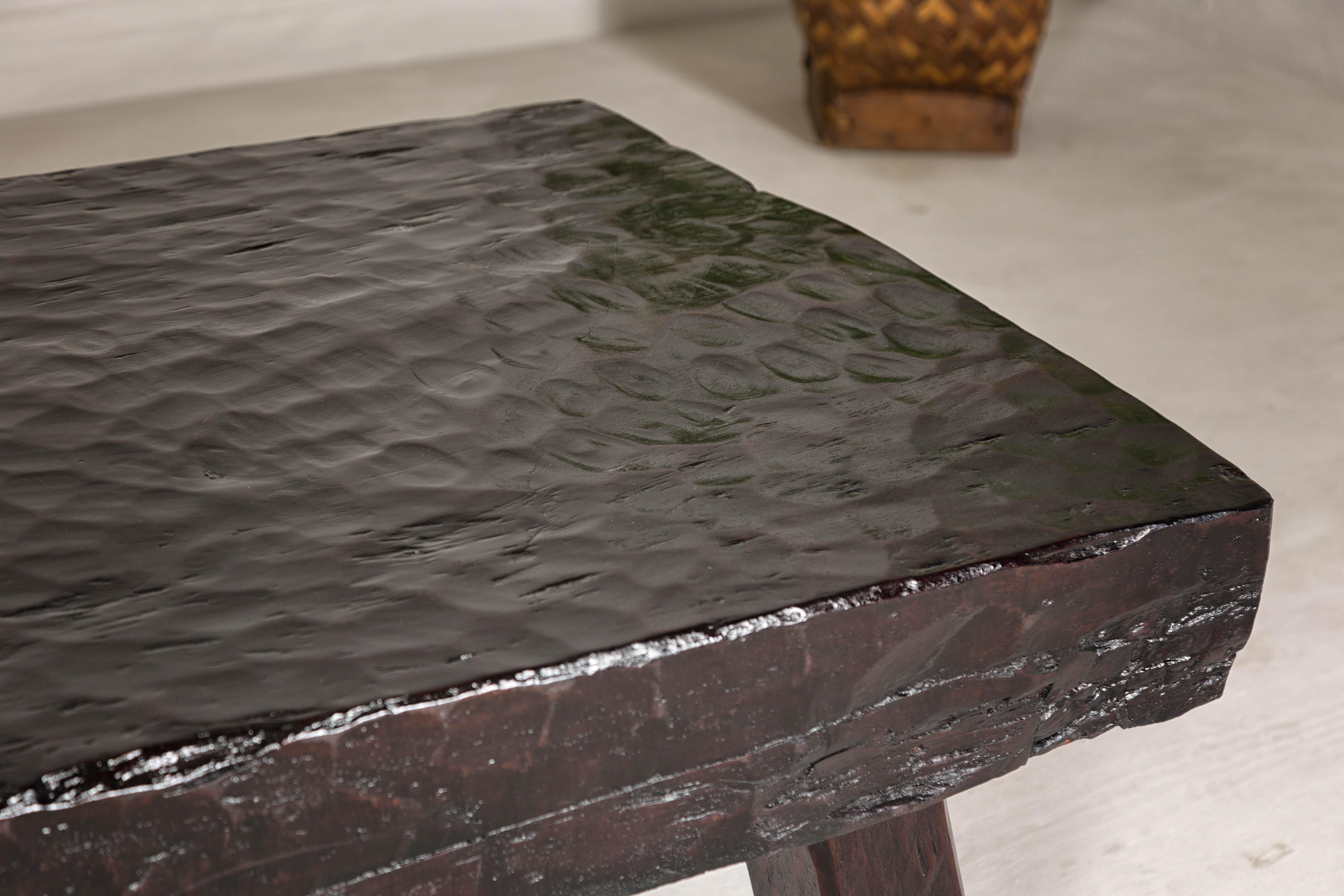 Rustic and Robust Coffee Table with Honeycomb Patterns and Dark Custom Finish For Sale 2