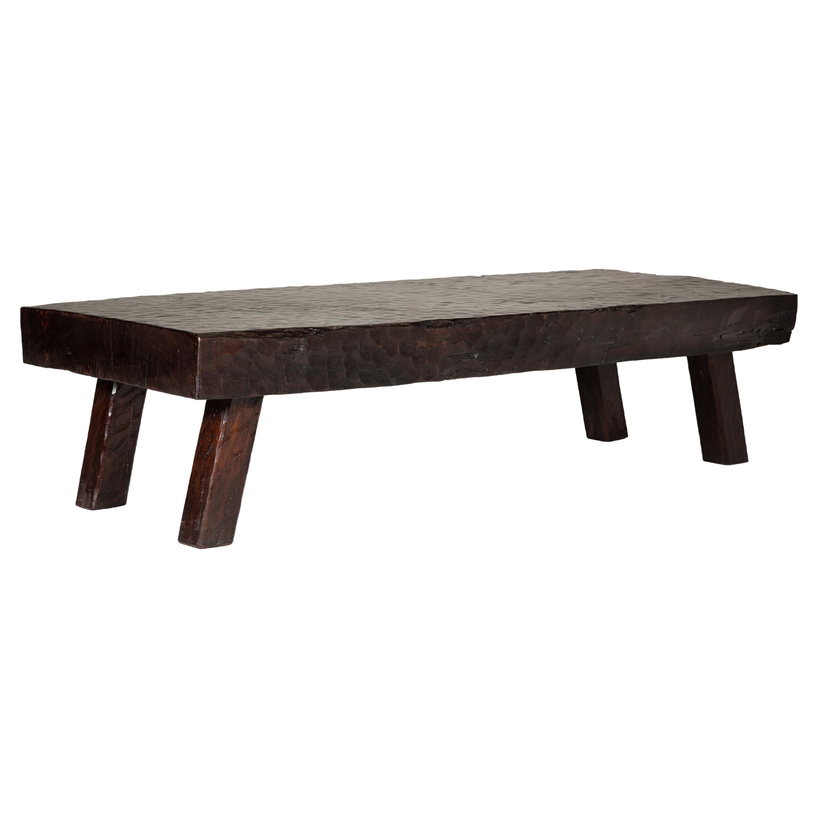 Rustic and Robust Coffee Table with Honeycomb Patterns and Dark Custom Finish For Sale