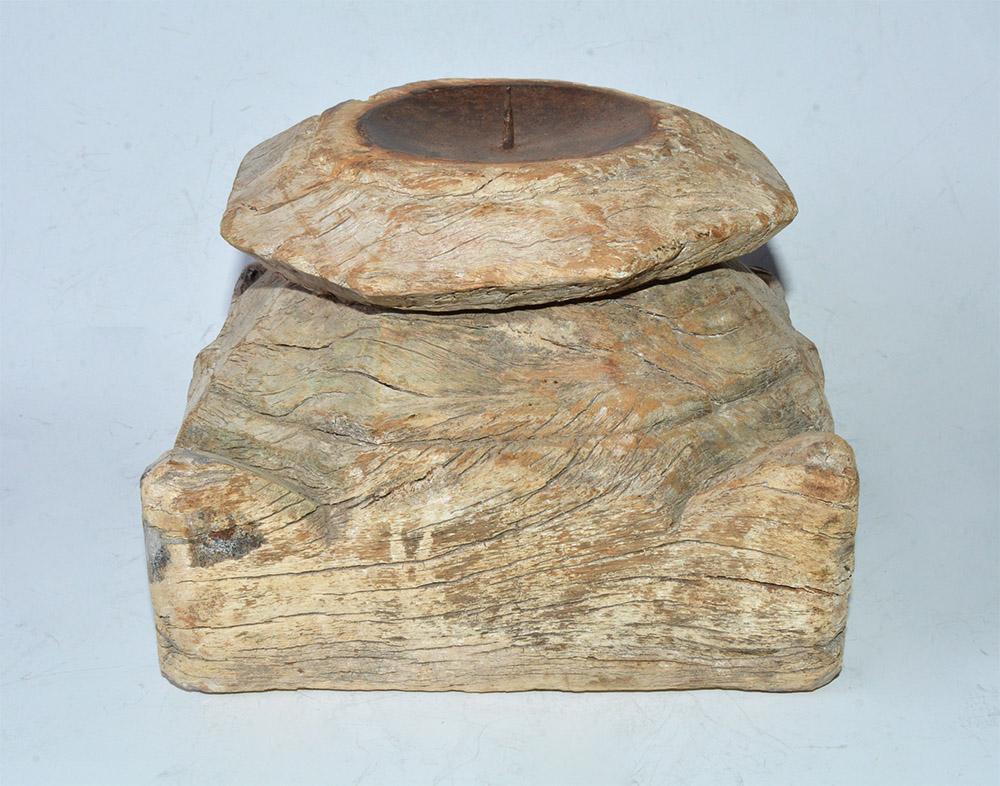 Hand-Carved Rustic Anglo-Indian Candleholder For Sale