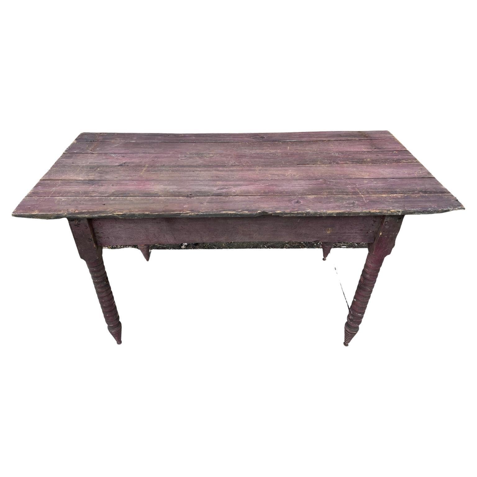 Table de travail rustique Antique American Farmhouse Weathered Work Table en vente