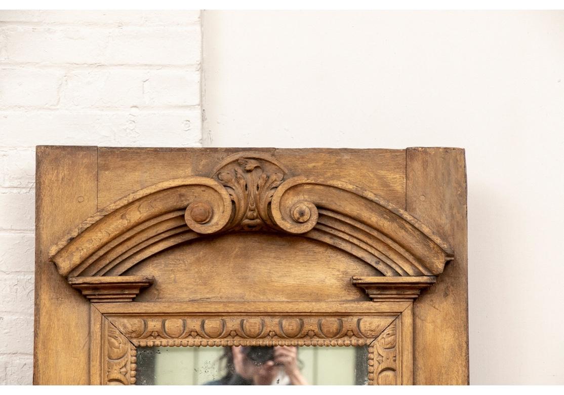 Hand-Carved Rustic Antique Architectural Neoclassical Style Mirror For Sale