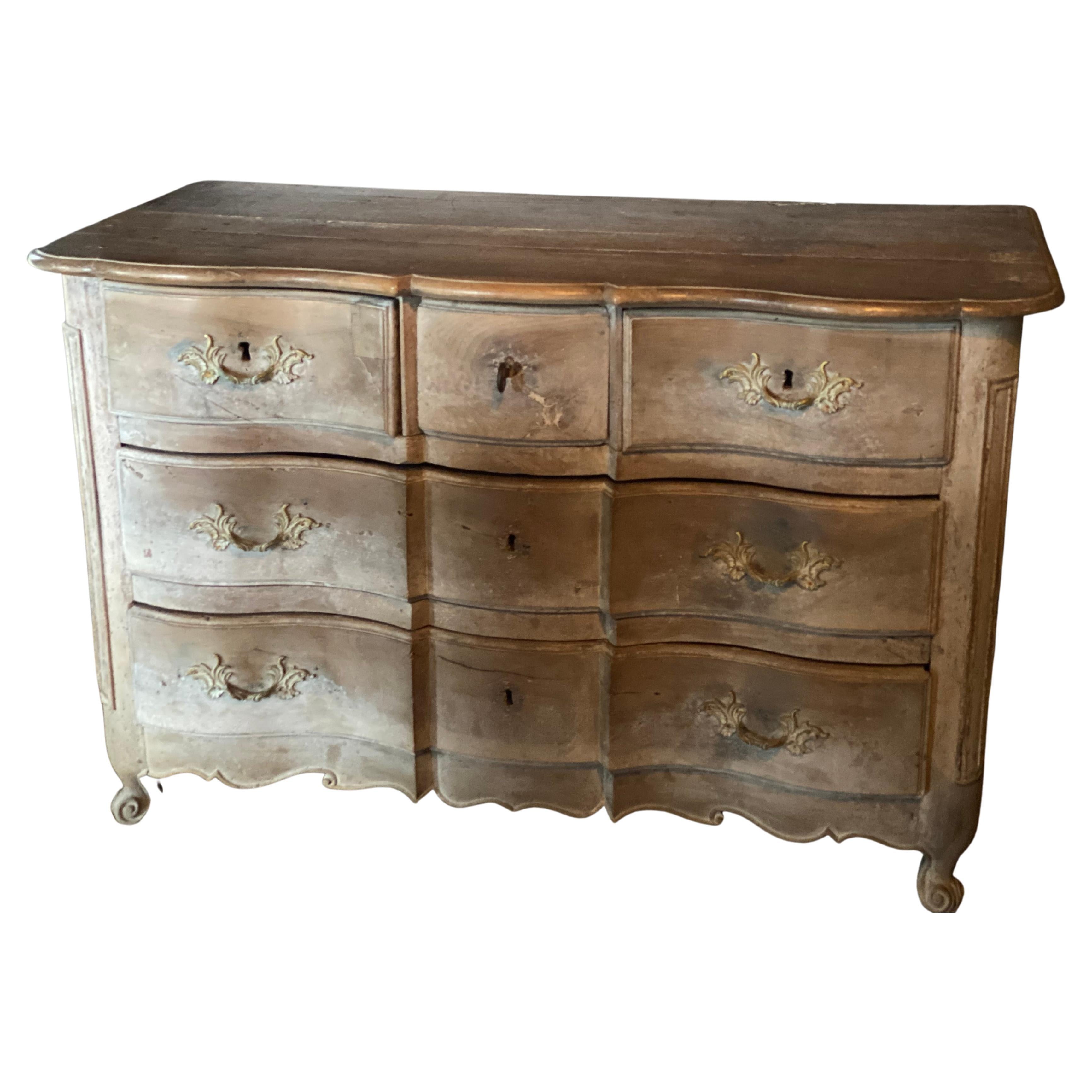 Rustic antique bleached French Commode For Sale