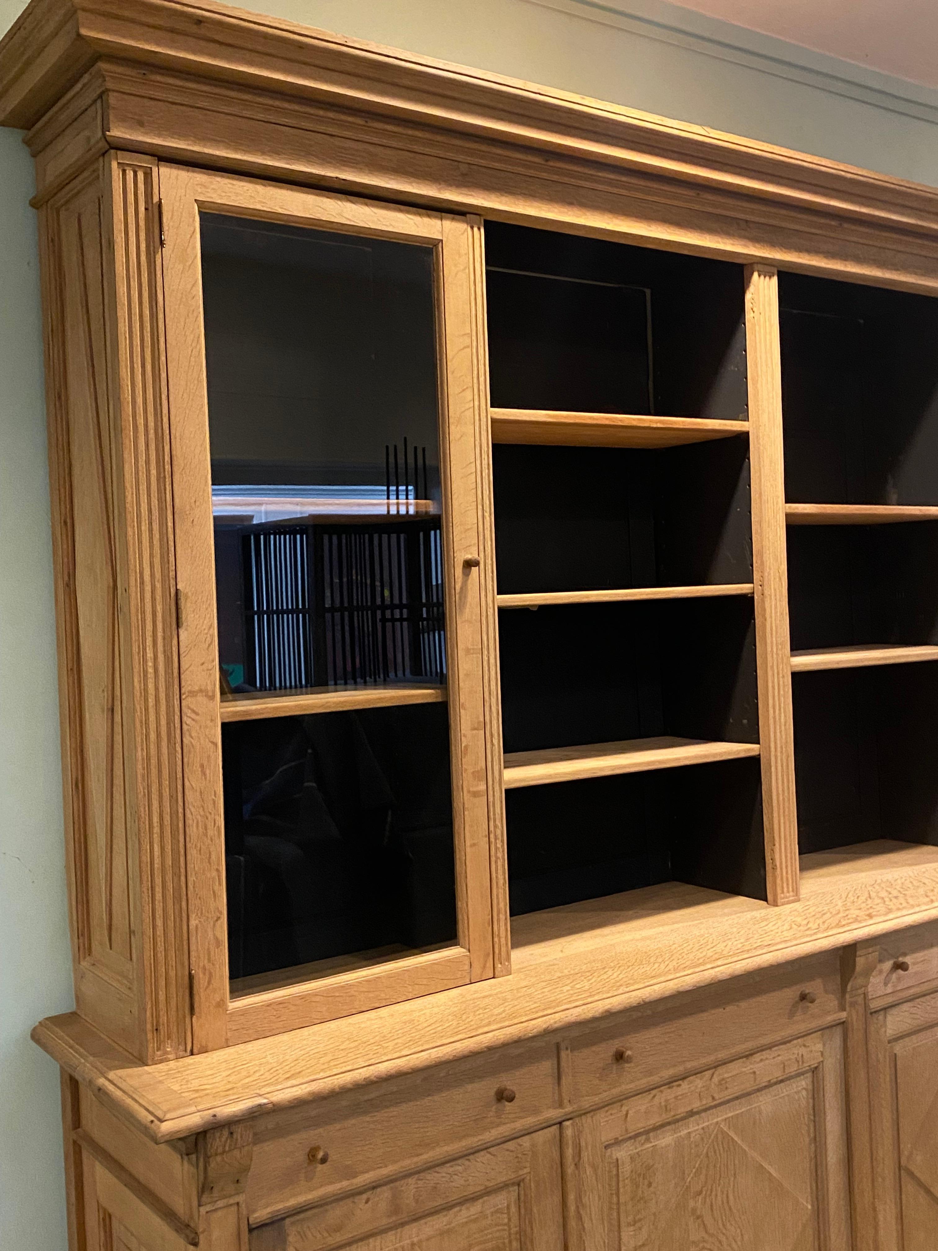 Rustic Antique Blond Oak Bookcase with Glazed Doors For Sale 8