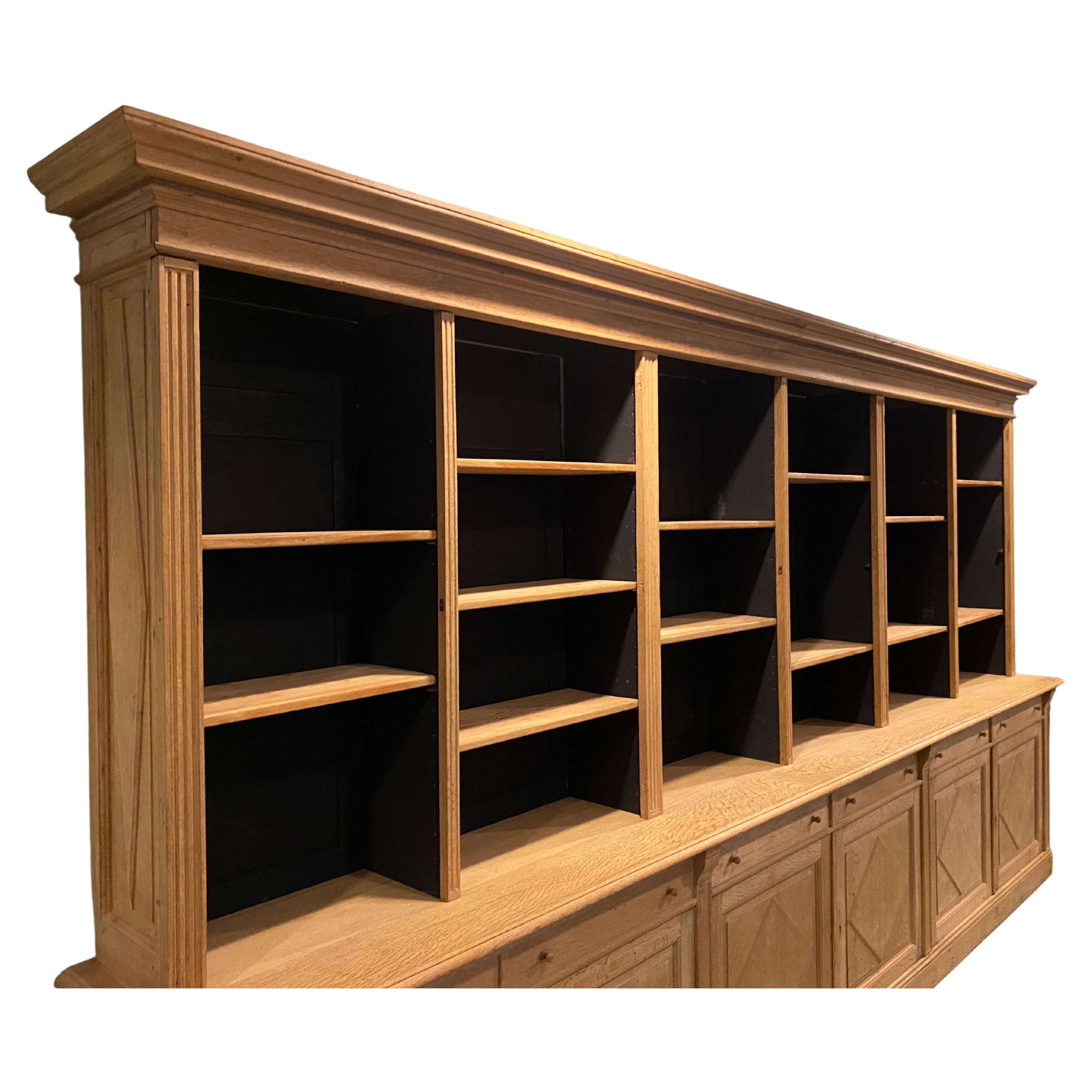 Rustic Antique Blond Oak Bookcase with Glazed Doors