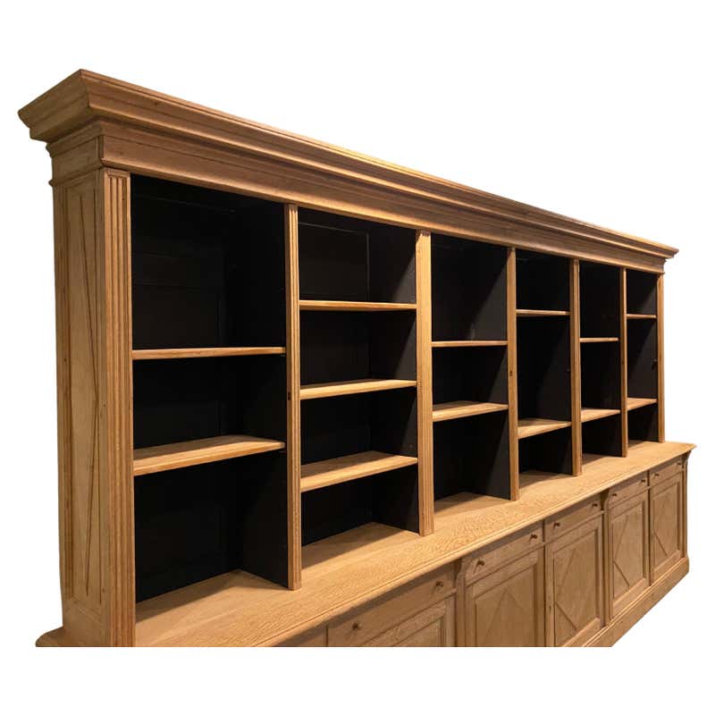 Rustic Antique Blond Oak Bookcase with Glazed Doors For Sale at 1stDibs