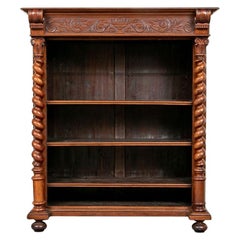 Rustic Antique Carved Barley Twist Mahogany Bookcase