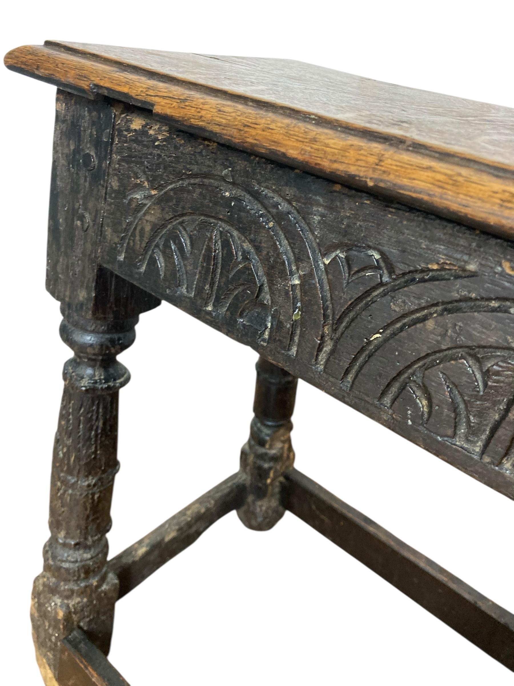 European Rustic Antique Carved Oak Joined Stool 17th Century Charles II For Sale