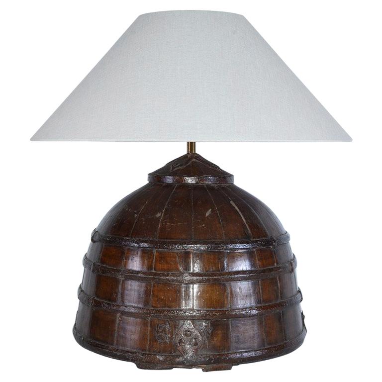 Rustic Antique Chinese Water Bucket Jar Shape Lamp