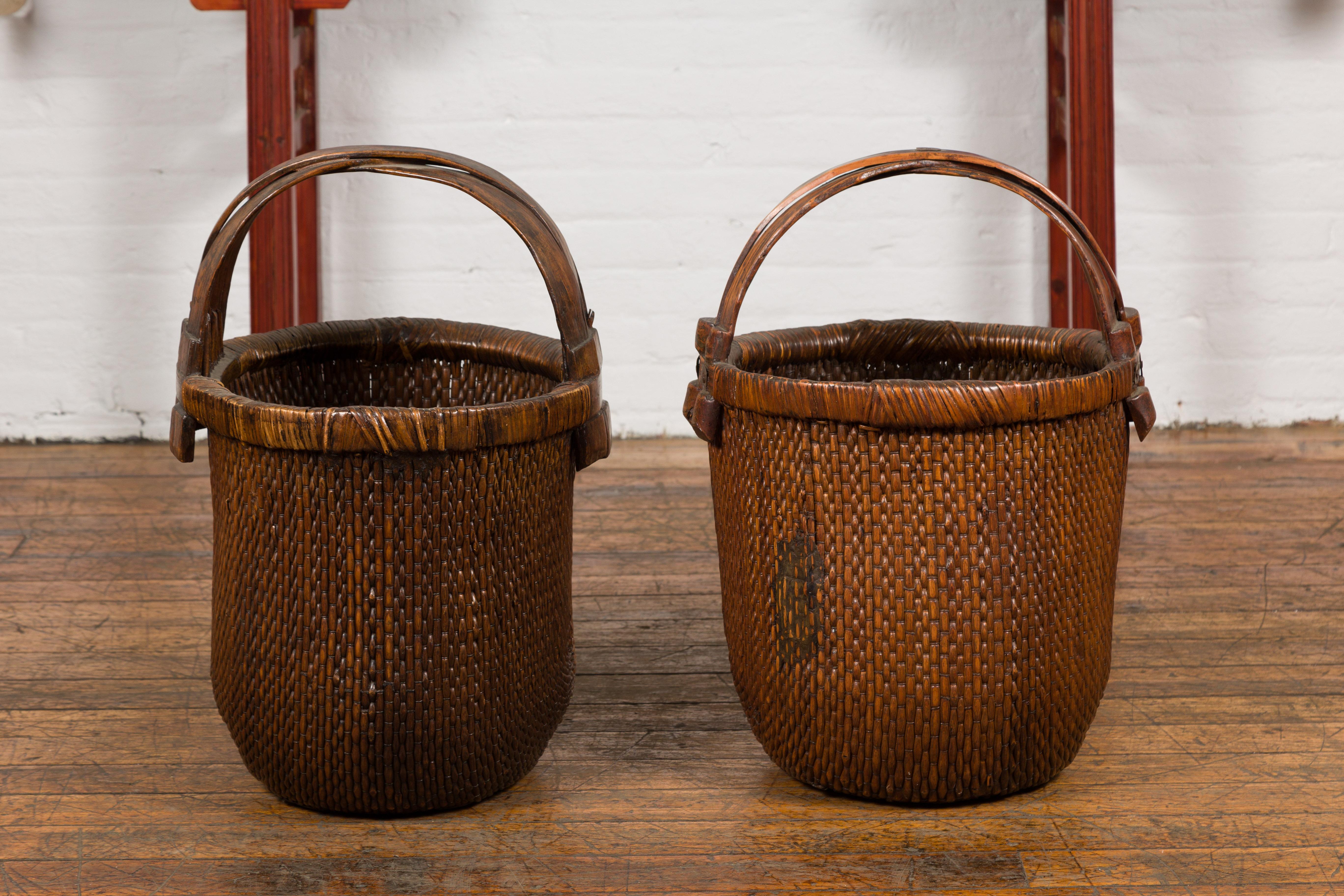Rustic Chinese Antique Grain Baskets, Sold Each For Sale