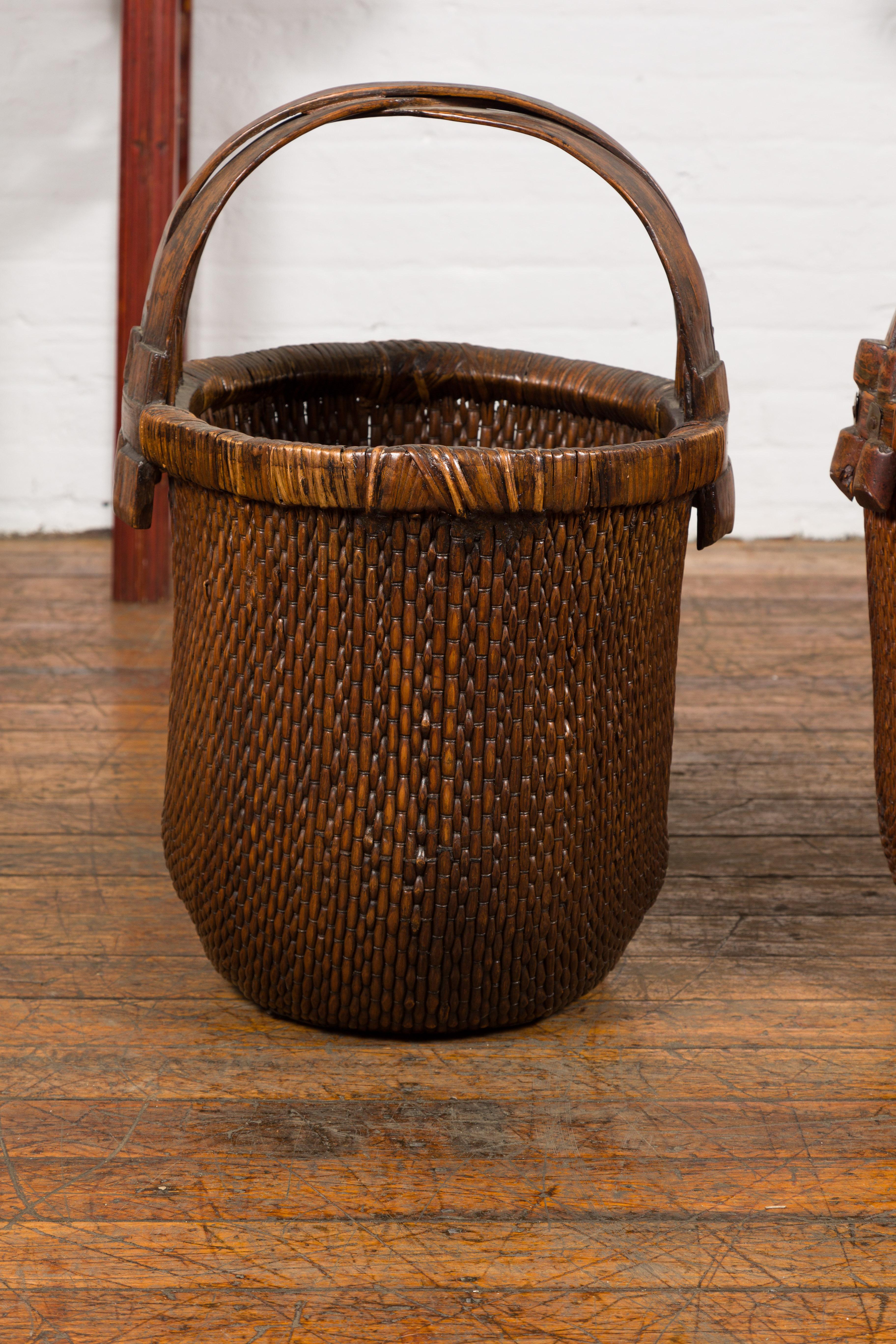 Woven Chinese Antique Grain Baskets, Sold Each For Sale