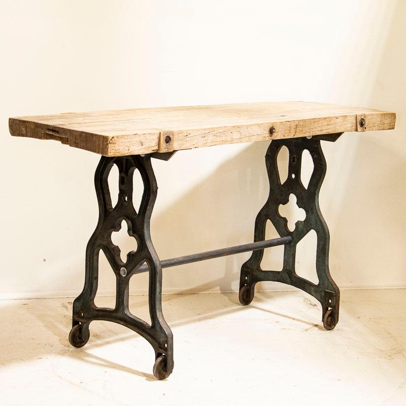 Danish Rustic Antique Console Table with Cast Iron Industrial Legs