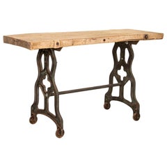 Rustic Antique Console Table with Cast Iron Industrial Legs