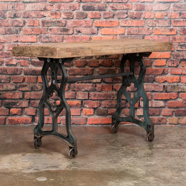 Rustic Antique Console Table with Cast Iron Legs For Sale at 1stDibs
