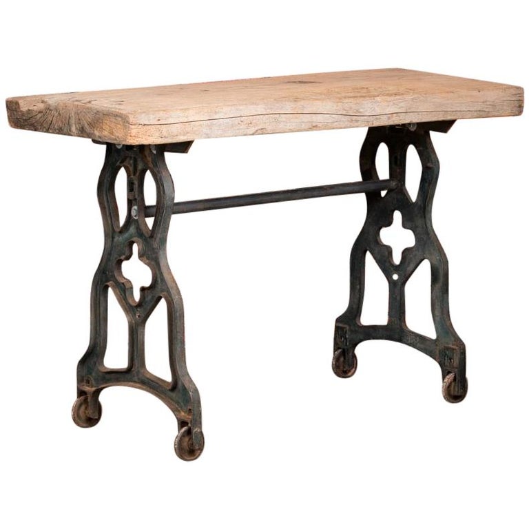 Rustic Antique Console Table with Cast Iron Legs For Sale at 1stDibs