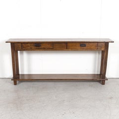 Rustic Antique Country French Walnut and Oak Console or Sofa Table with Drawers