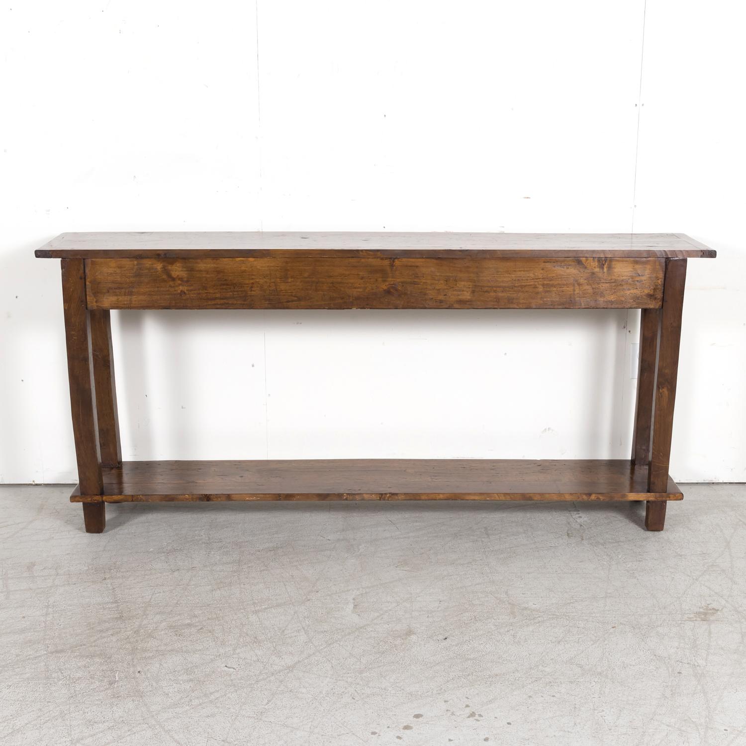 Rustic Antique Country French Walnut and Oak Console or Sofa Table with Drawers 16