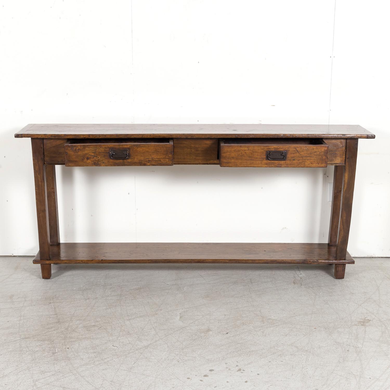 Rustic Antique Country French Walnut and Oak Console or Sofa Table with Drawers 1
