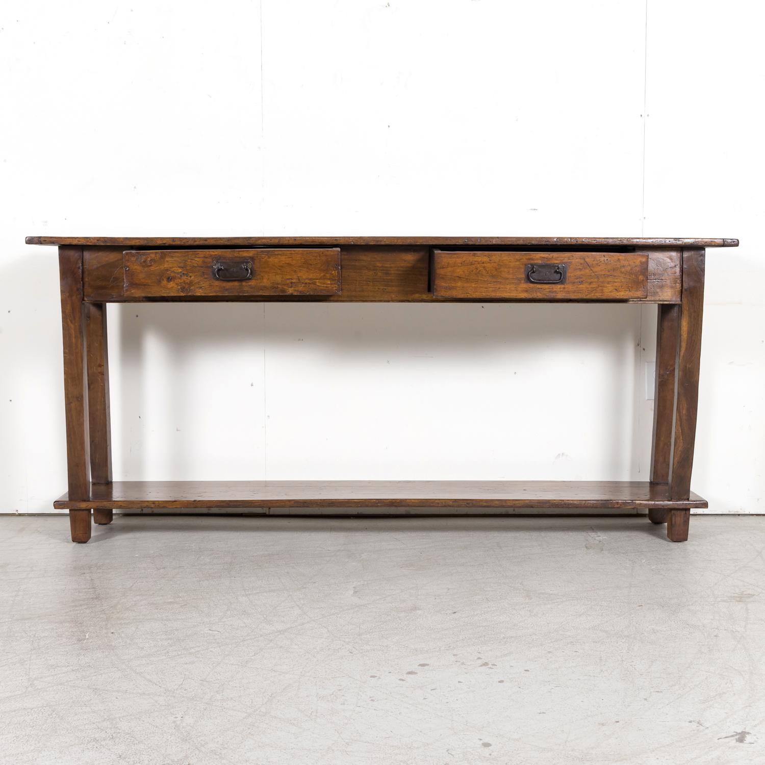 Rustic Antique Country French Walnut and Oak Console or Sofa Table with Drawers 2