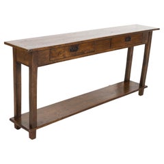 Rustic Antique Country French Walnut and Oak Console or Sofa Table with Drawers