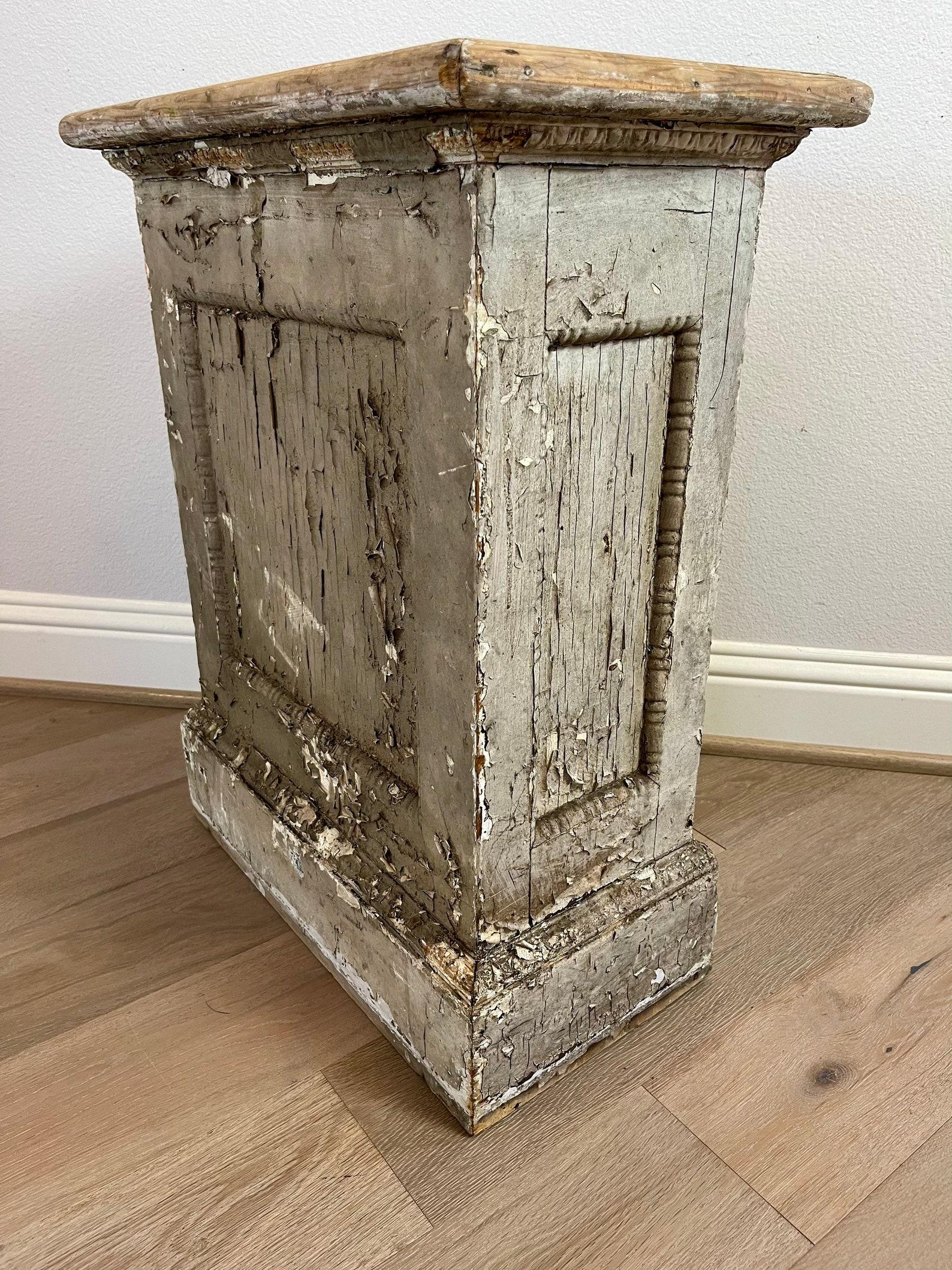 Hand-Crafted Rustic Antique Country Swedish Gustavian Distressed Painted Pine Stand  For Sale