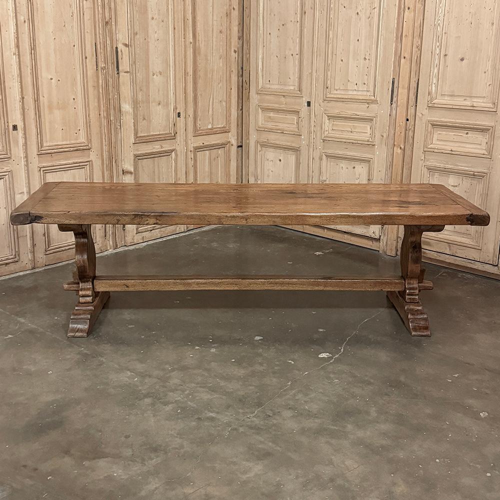 Français Table de salle à manger rustique ancienne ~ Table à tréteaux en chêne massif en vente