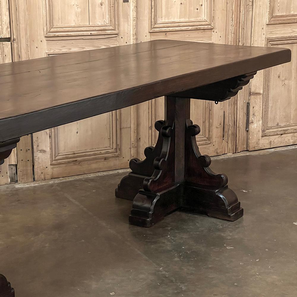 Table de banquet rustique ancienne à double piédestal en vente 2