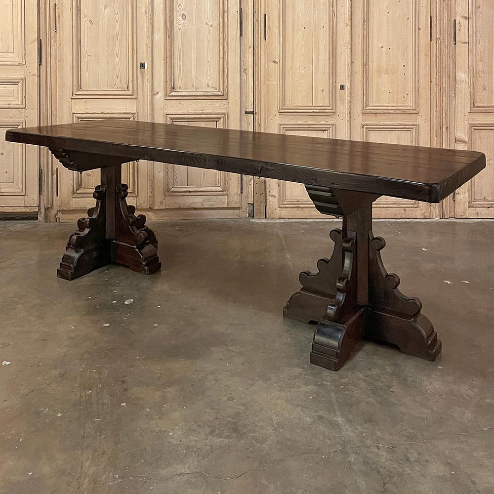Belgian Rustic Antique Double Pedestal Banquet Table For Sale