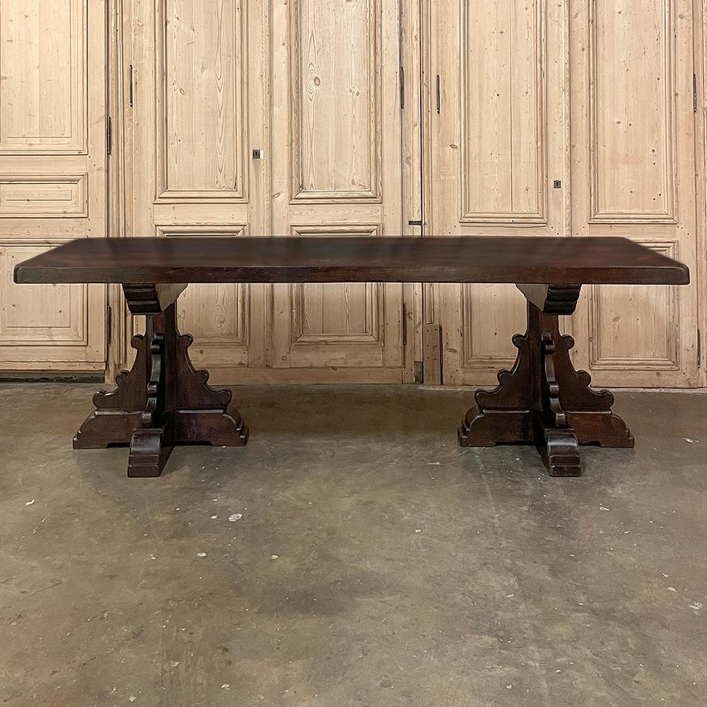 Hand-Crafted Rustic Antique Double Pedestal Banquet Table For Sale