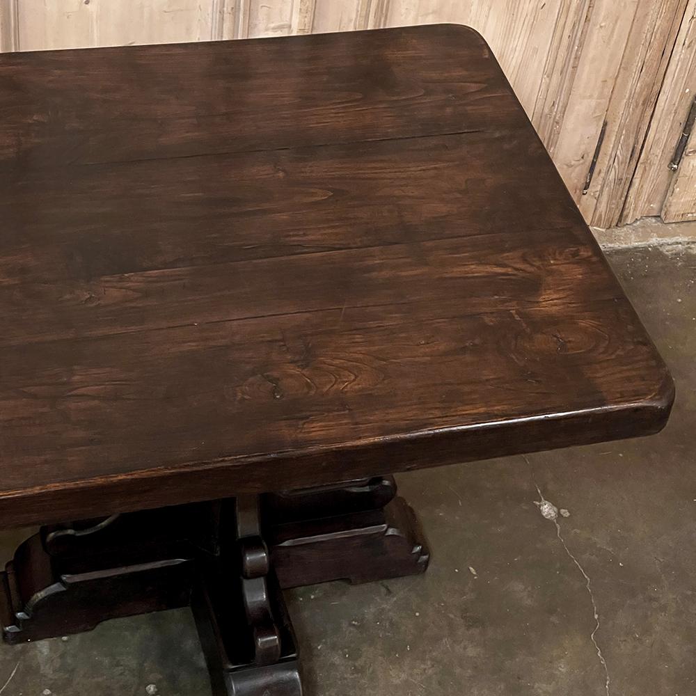 Elm Rustic Antique Double Pedestal Banquet Table For Sale