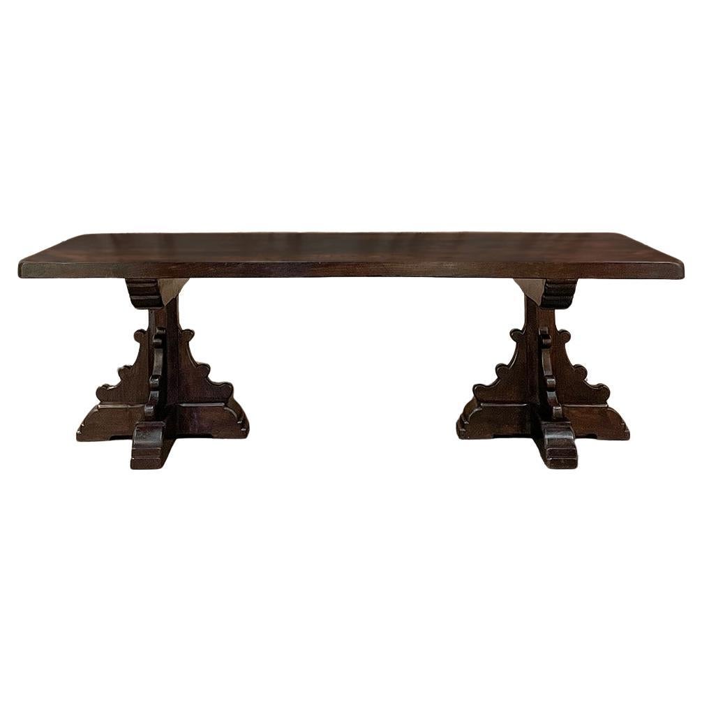 Table de banquet rustique ancienne à double piédestal en vente