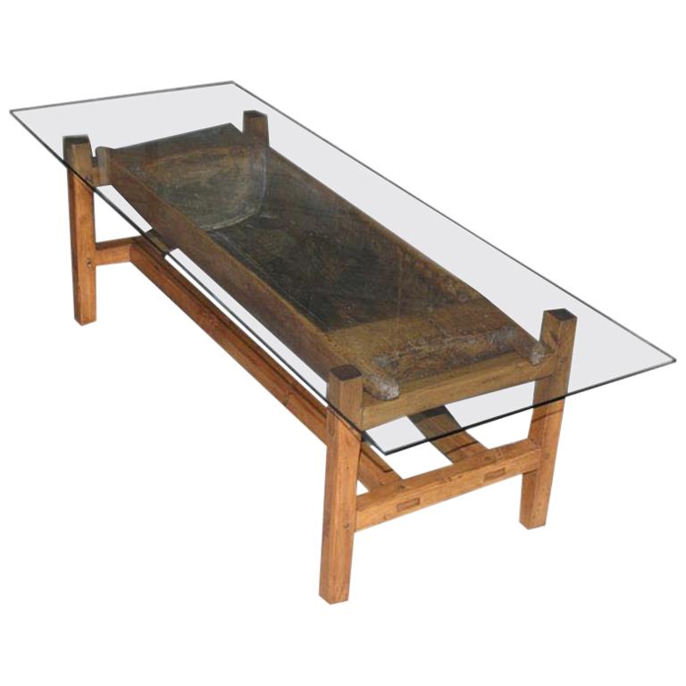 Table basse / jardinière rustique ancienne en bois de cervidé