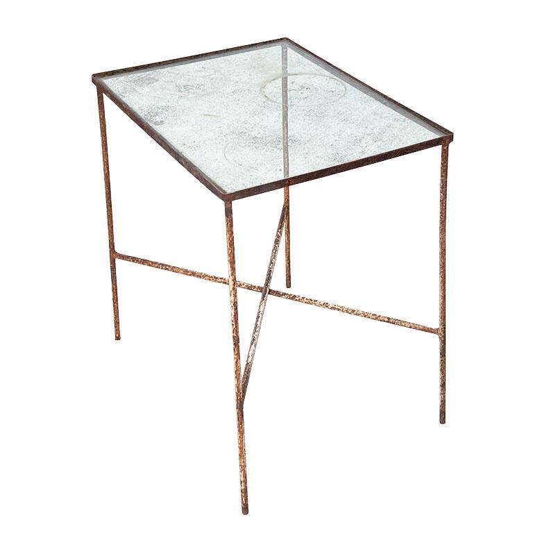 Rustic Antique Early American Iron and Glass Accent or Side Table - 1900s Tulsa In Good Condition For Sale In Oklahoma City, OK