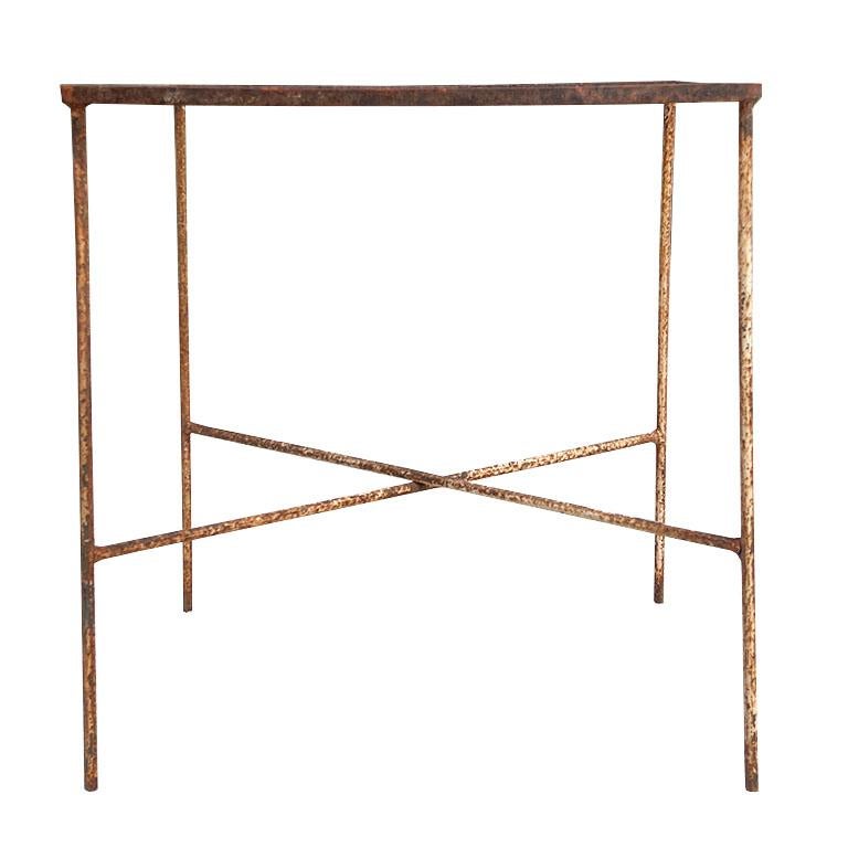 Rustic Antique Early American Iron and Glass Accent or Side Table - 1900s Tulsa For Sale 2