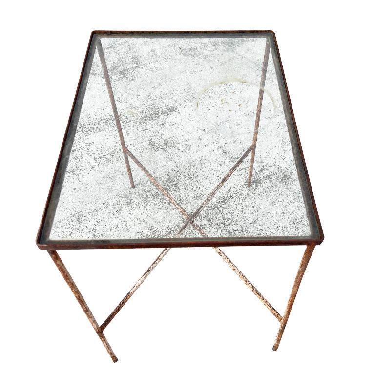 Rustic Antique Early American Iron and Glass Accent or Side Table - 1900s Tulsa For Sale 5