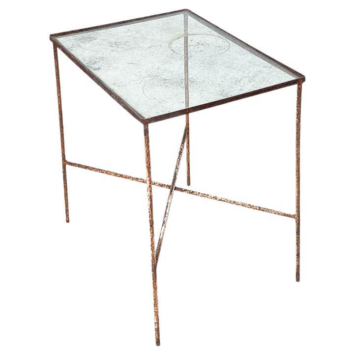 Rustic Antique Early American Iron and Glass Accent or Side Table - 1900s Tulsa For Sale