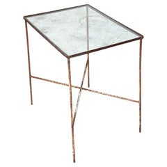 Rustic Antique Early American Iron and Glass Accent or Side Table - 1900s Tulsa