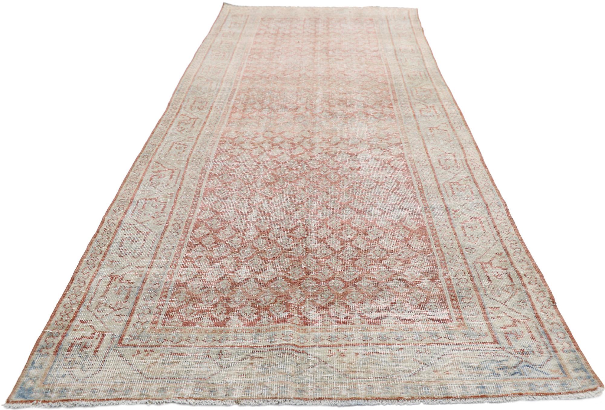 Hand-Knotted Rustic Antique Faded Persian Mahal Rug, Weathered Beauty Meets Timeless Appeal For Sale