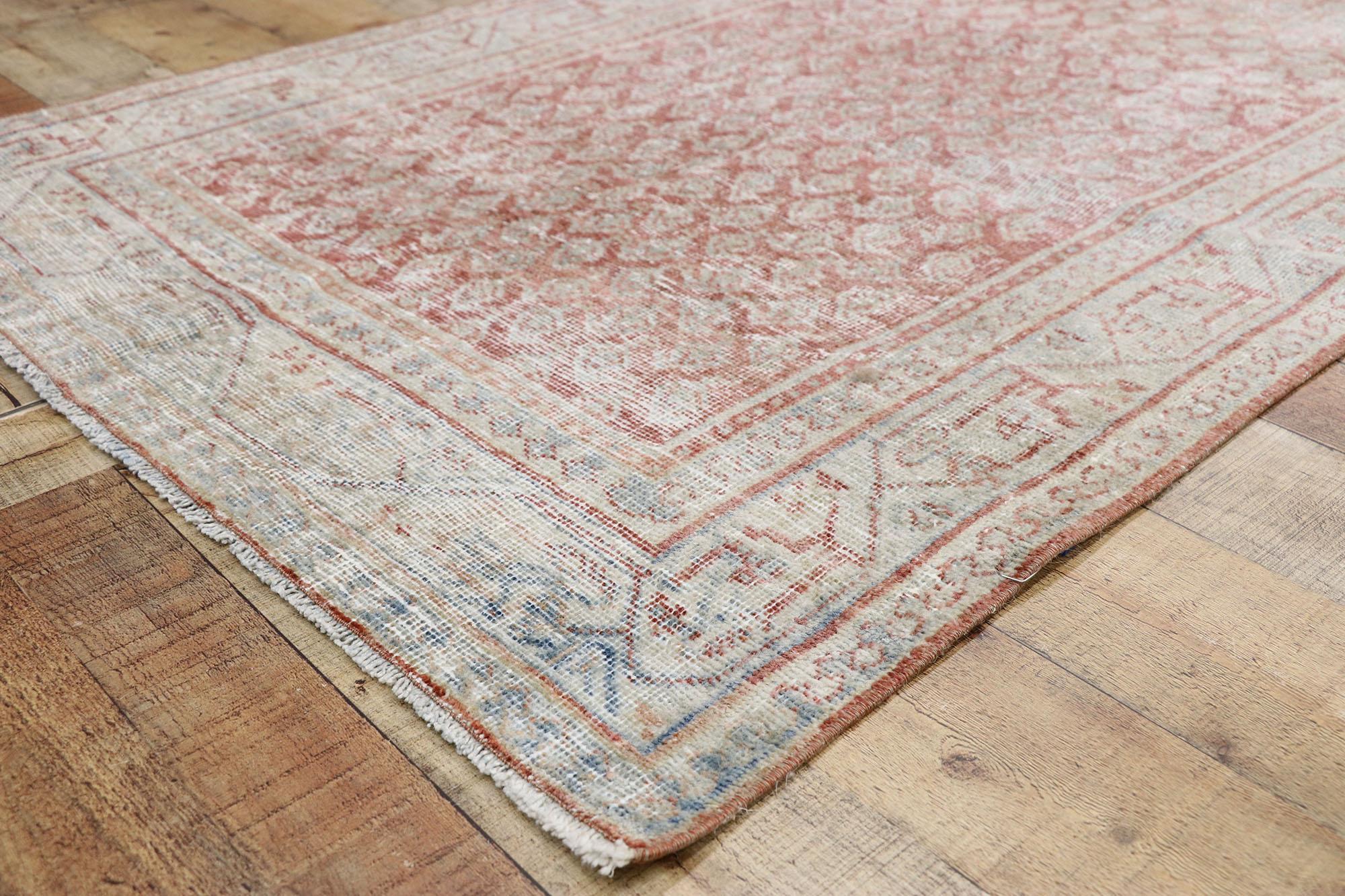 Wool Rustic Antique Faded Persian Mahal Rug, Weathered Beauty Meets Timeless Appeal For Sale