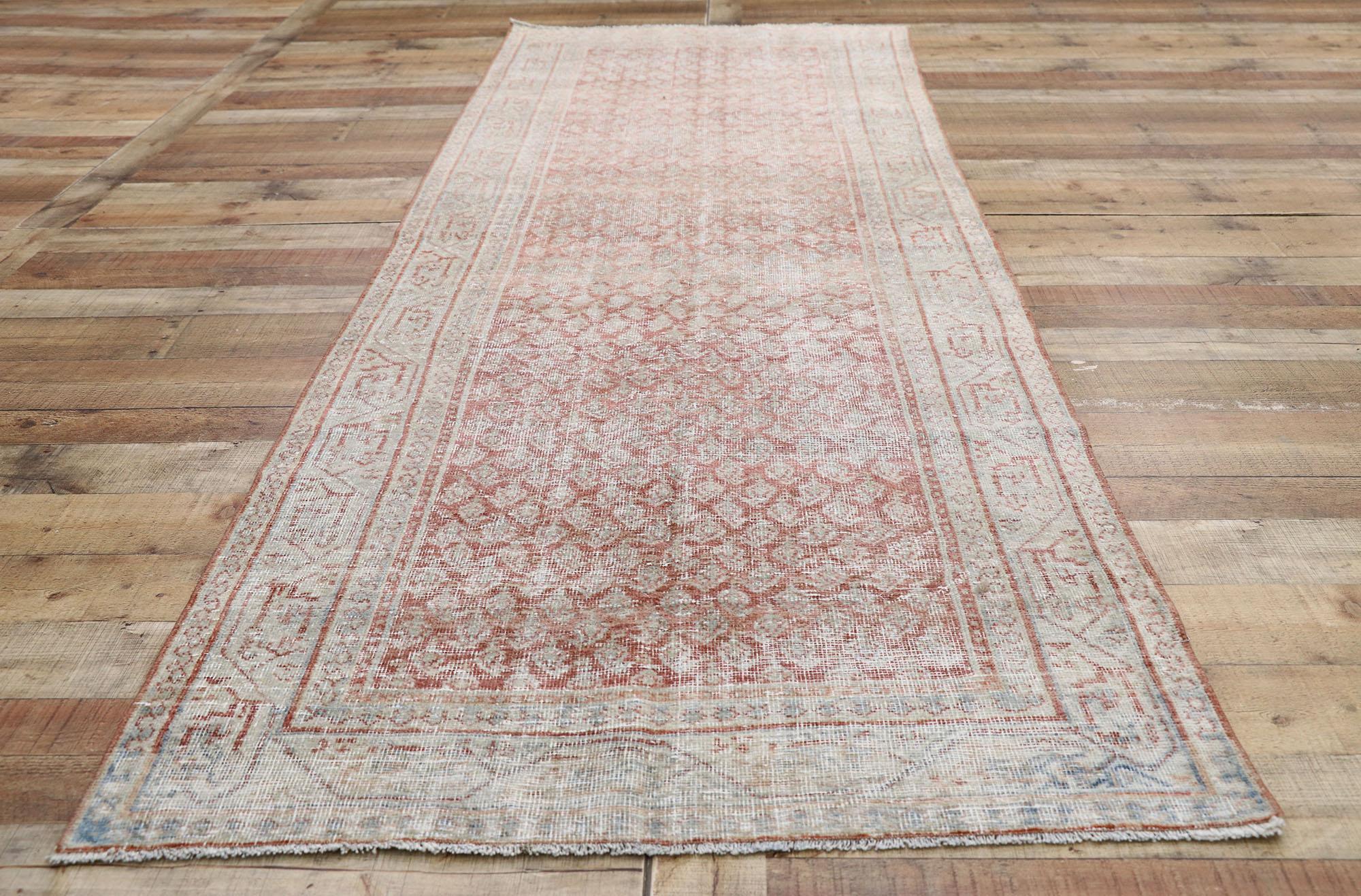 Rustic Antique Faded Persian Mahal Rug, Weathered Beauty Meets Timeless Appeal For Sale 1