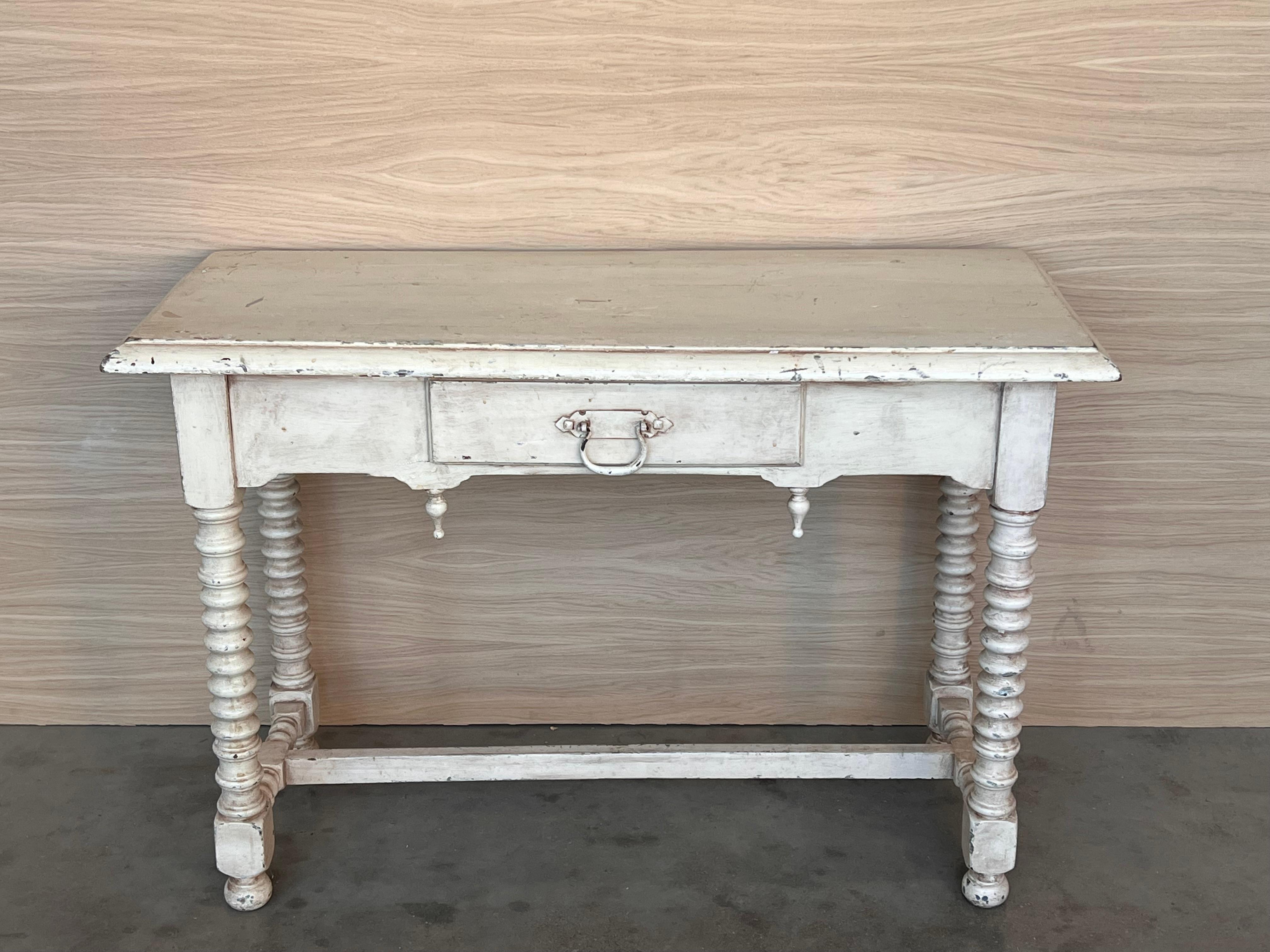 French Provincial Rustic Antique Farmhouse Harvest Spanish Table with drawer For Sale