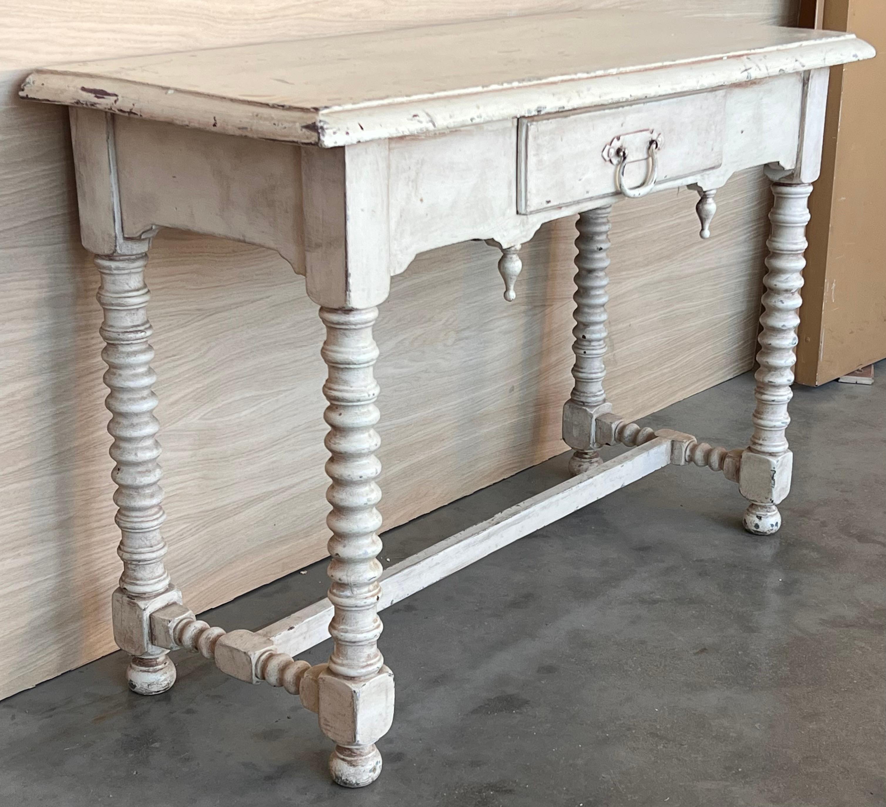 Rustic Antique Farmhouse Harvest Spanish Table with drawer In Good Condition For Sale In Miami, FL