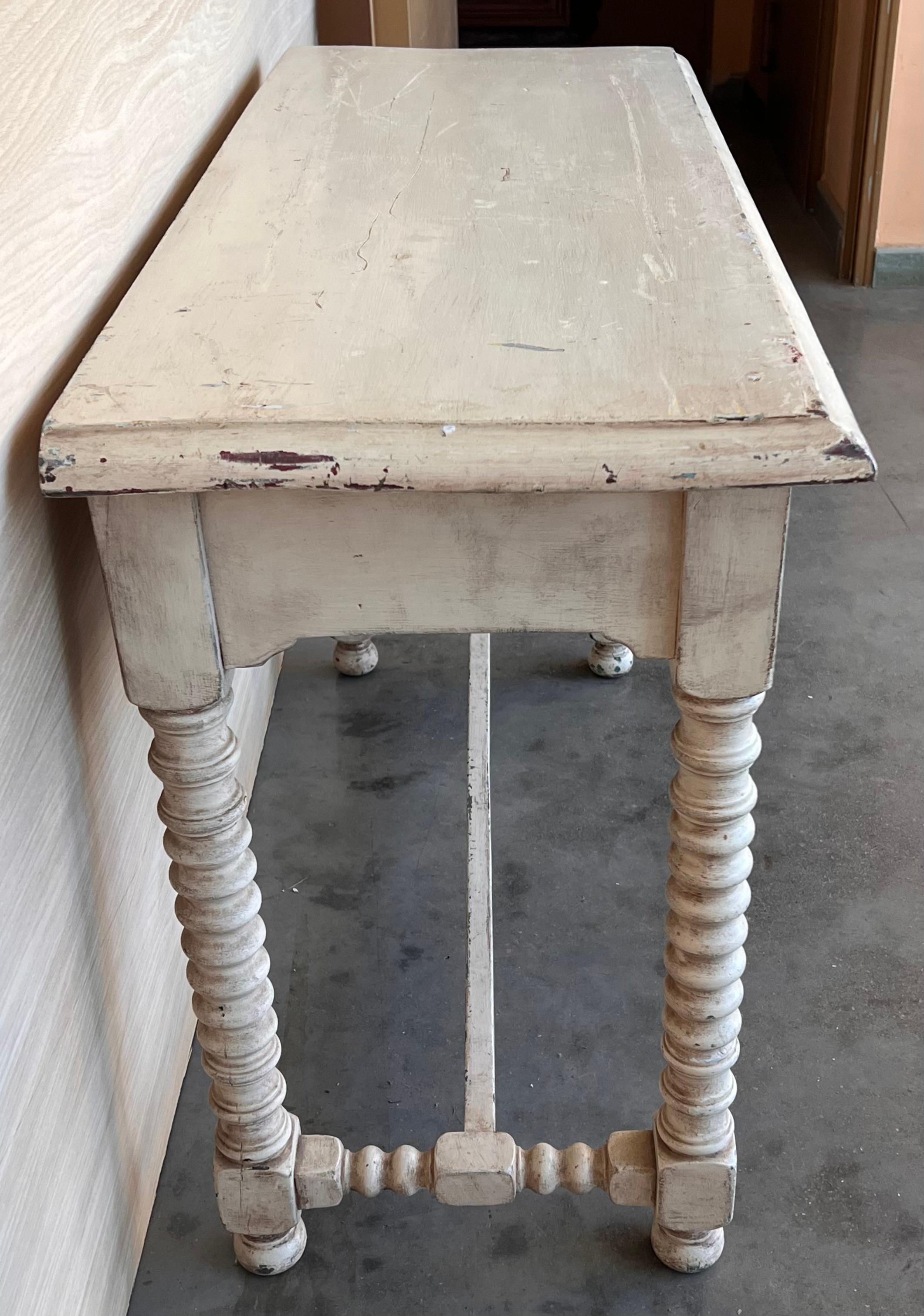 Rustic Antique Farmhouse Harvest Spanish Table with drawer For Sale 1
