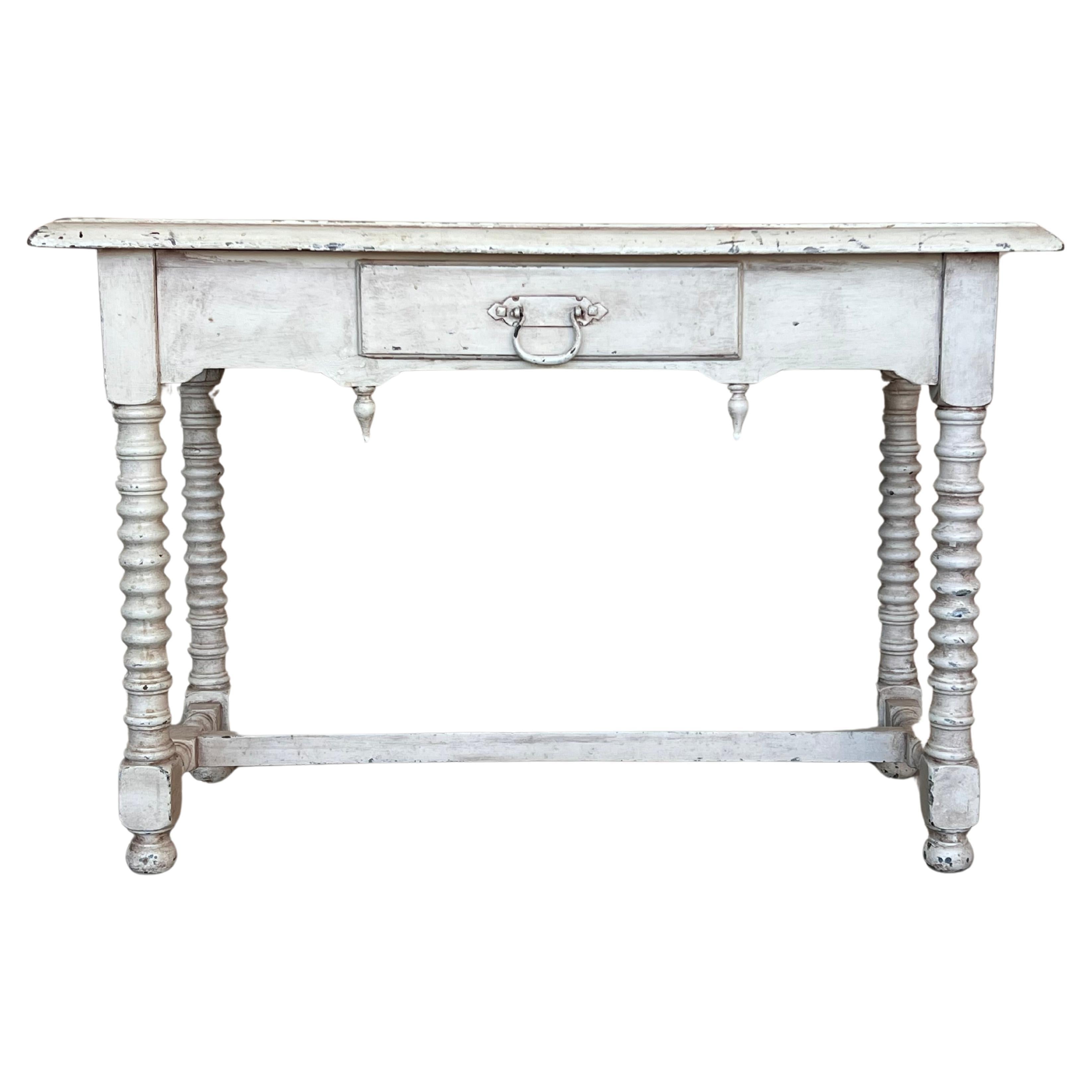 Rustic Antique Farmhouse Harvest Spanish Table with drawer